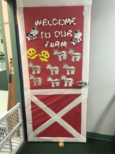 a door decorated with farm animals and the words welcome to our farm