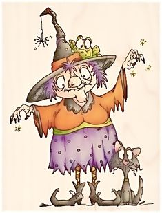 an old woman dressed as a witch with a cat