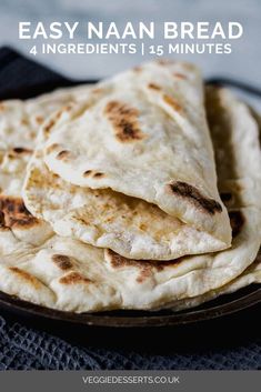 homemade easy naan bread recipe with 4 ingredients and 15 minutes to make it at home