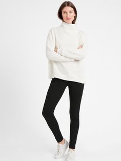 High-Rise Ponte Legging | Banana Republic Black Ponte Pants Outfit, Chic Straight Leg Pull-on Leggings, Versatile Compressive Black Leggings, Elegant Stretch Pull-on Leggings, Ponte Leggings, Dramatic Classic, Ponte Pants, Pants Outfit, Best Mom