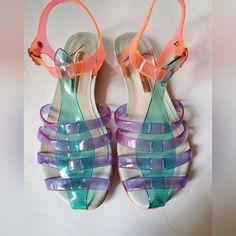 Sophia Webster Violetta Jelly Sandals Size 38 Euc. Please Know Size In Brand. This Shoe Runs Small. Please Ask Any Questions Prior To Purchase. Thank You! Sophia Webster Shoes, Jelly Shoes, Sophia Webster, Jelly Sandals, Shoe Obsession, Orange And Purple, Color Orange, Women's Shoes Sandals, Jelly