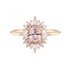 This stunning engagement ring is studded with certified lab grown diamonds. Crafted in 18K solid gold. Total Carat weight: 1.58 carats. Focal stone clarity options: VS1. Focal stone color: G. Center diamond carat weight: 1.00 carats. Focal stone cut: Excellent. Side diamonds weight: 0.58 carats. Side diamonds clarity and color: VS, G. Customizable in metals of choice. Band width: 1.4 mm. Designed in Austin, Texas. Looking for more diamond options? We have more than 10000 diamond options availabl Formal Pink Cluster Ring With Brilliant Cut, Classic Pink Cluster Ring With Center Stone, Classic Pink Diamond Cluster Ring, Luxury Pink Diamond Ring With Halo Design, Luxury Pink Halo Diamond Ring, Luxury Pink Oval Cluster Ring, Rose Gold Diamond Ring With Rose Cut Baguette, Luxury Brilliant Cut Pink Gold Diamond Ring, Luxury Pink Gold Diamond Ring With Brilliant Cut