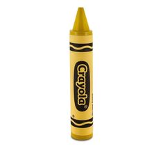 a yellow crayon pencil with black writing on it