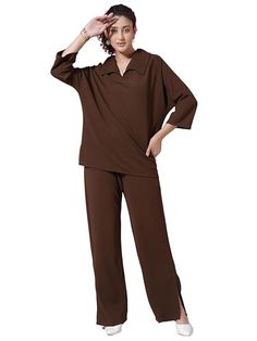 Buy Selvia Women's Co-ords Set|Lycra Oversized Top & Trouser Set|Casual Co-ords Set for Women|Two Piece Co-ord Set|Office Wear Co-ords Set(710CTK11694N-XL_Brown) at Amazon.in Oversized Top, Casual Sets, Pant Set, Office Wear