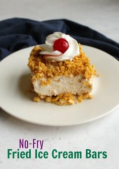 no - fry fried ice cream bars on a white plate with the words, no - fry fried ice cream bars