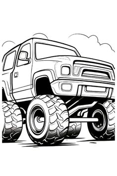 a cartoon monster truck with big tires