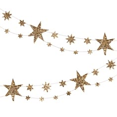 gold glitter star garland on a white background