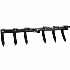 a black metal rack with four hooks and two long blades on the top of it