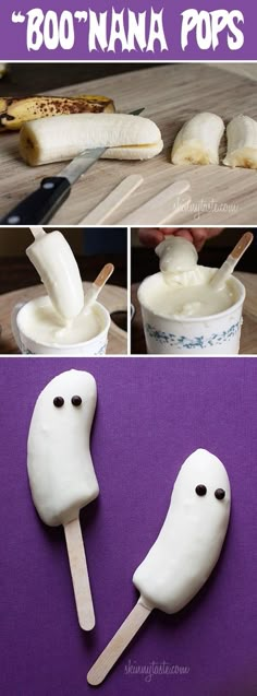 there are some food that is made to look like banana pops and marshmallows