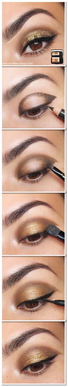 How To: Gold Glitter Eye Gold Smoky Eye, Smoky Eye Tutorial, Make Up Mata, Obličejové Masky, Mekap Mata, Mac Lipsticks, Makeup Tip, Cut Crease Makeup, Smink Inspiration