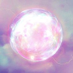 a bubble floating in the air on top of a purple and blue background with clouds