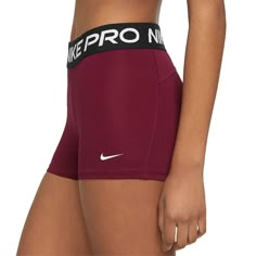 NEW Nike Pro 3" Dri-FIT Training Womens Shorts Style: CZ9857 Nike Color Code: 638 Beetroot (dark red/burgundy)/Black/White Size: Large (L) Free Shipping via USPS First Class with Tracking Information SUPPORTIVE AND STRETCHY. The Nike Pro Shorts are made with stretchy, sleek and supportive fabric that wicks sweat to help you stay dry and comfortable during your workout. This product is made with at least 50% recycled polyester fibers. Benefits Nike Dri-FIT technology helps you stay dry, comfortab Nike Pros Outfit, Nike Pro Outfit, Red Nike Pros, Nike Women Outfits, Maroon Nike, Maroon Shorts