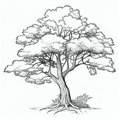 a black and white drawing of a tree