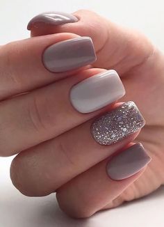 silver winter nails Glitter Gel Nail Designs, Nagellack Trends, Square Nail Designs, Nail Colors Winter, Nail Art Designs Summer, Glitter Gel Nails, Short Square Nails, Her Nails