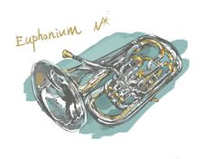 an illustration of a french horn with the word euphonium in gold on it