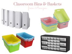 classroom bins and baskets from amazon are available in multiple colors, sizes, and shapes