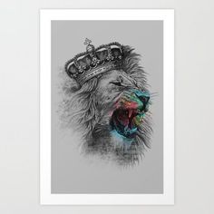 a drawing of a lion with a crown on it's head