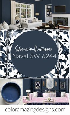 Sherman Williams Navy Blue Paint Colors, Blue Accent Wall Living Room Paint, Deep Navy Paint Colors, Sherwin Williams Navy Paint Colors, Navy Accent Wall Bathroom, Best Paint Colors For Dark Rooms, Dark Coastal Decor, Navy Blue Basement, Sherwin Williams Navy Blue Paint Colors