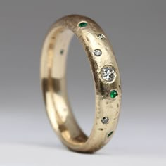 Sandcast Ring Made From Heirloom Gold, Diamonds & Emeralds – Justin Duance Sandcast Ring, Gold Band With Diamonds, Rough Diamond Jewelry, Wide Gold Ring, Contemporary Wedding Rings, Cast Rings, Jewellery Studio, Inlaid Jewelry, Sand Casting