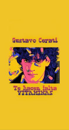 a yellow background with an image of a man in glasses and the words, guitar corral