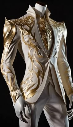 Male Prom Outfits Corset, White And Gold Wedding Suit, Fantasy Suit Art, Fantasy Suits Male, Day Court Acotar, Fantasy Fashion Male, Fantasy Suit, Male Wedding Dress, Male Fantasy Clothing Design