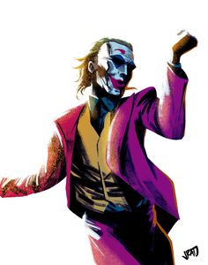 a drawing of a joker with his arms in the air and one hand out to the side