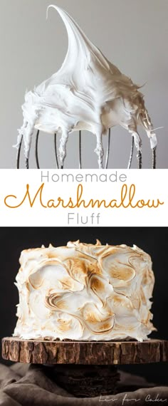 homemade marshmallow fluff cake with white frosting