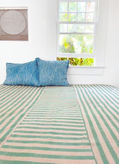 COVERLET | seastripe - PO-EM Creative Kids Rooms, Coverlet Bedding, Sustainable Textiles, Handmade Textiles, Hand Block Print, Home Textiles, Natural Dye, Naturally Dyed, Eclectic Home