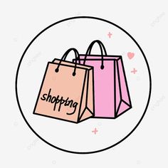 two shopping bags with the words shopping on them, in a circle logo design template