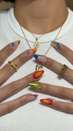 Eclectic Nail Designs, Japan Nails Design Tokyo, Dopamine Nails, Japan Inspired Nails, Eccentric Nails, Eclectic Nails, Tokyo Nails, 80s Nails, Freestyle Nails