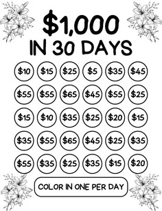 the $ 1, 000 in 30 days coloring page for adults and children to color