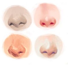 four different colored nose shapes are shown in this drawing style, each with an individual's nose