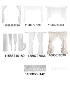 various types of drapes and curtains with numbers on the bottom, bottom, and bottom