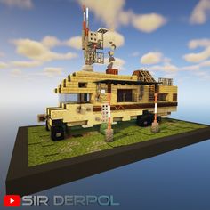 a small house made out of legos on top of a floating island in the ocean