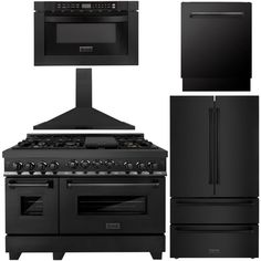 ZLINE Kitchen Appliance Packages ZLINE 5-Piece Appliance Package - 48 In. Gas Range, Range Hood, Refrigerator, Microwave and Dishwasher in Black Stainless Steel, 5KPR-RGBRH48-MWDWV Zline Kitchen, Professional Appliances, Large Fridge, Microwave Drawer, Drawer Dishwasher, Kitchen Appliance Packages, Outdoor Appliances, Beverage Refrigerator, Dual Fuel Ranges