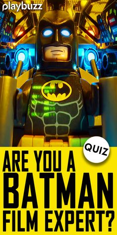 a lego batman movie poster with the words, are you a batman film expert?