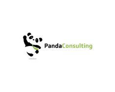 the panda consulting logo is shown in black and white with green accents on it's side