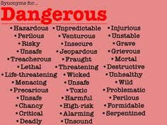 a list of dangerous words on a pink background