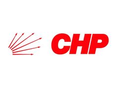 a red and white logo with arrows coming out of the letters that read, chp