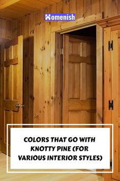 the interior of a house with wood paneling and doors