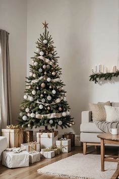 a decorated christmas tree in a living room