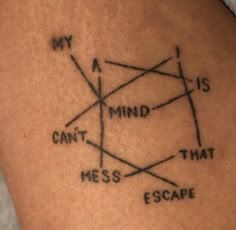 a person with a tattoo on their arm that says, my mind is mess that escape