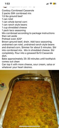 a casserole dish is shown with instructions to make it