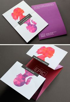 two different colored envelopes on top of each other, one with an image of a woman's head