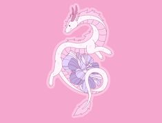 a pink background with an image of a white dragon on it's back side