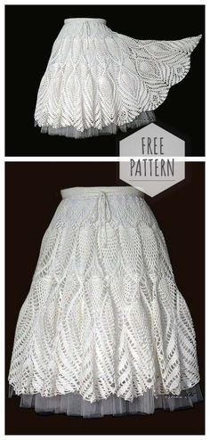 two pictures of the same skirt with different patterns and colors, one has an openwork pattern