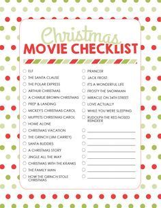 a christmas movie checklist with red and green polka dots