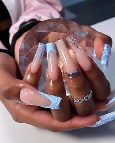 Unique Blue Nail Designs, Stalitoes Nails Design, Unique Acrylic Nails Creative Long, Fire Acrylic Nails, Freestyle Acrylic Nails, Boujie Nails, Glow Nails, Work Nails