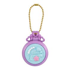 a purple keychain with a cartoon character on it