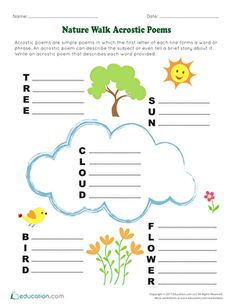 a printable nature walk activity with clouds and sunflowers on the ground,